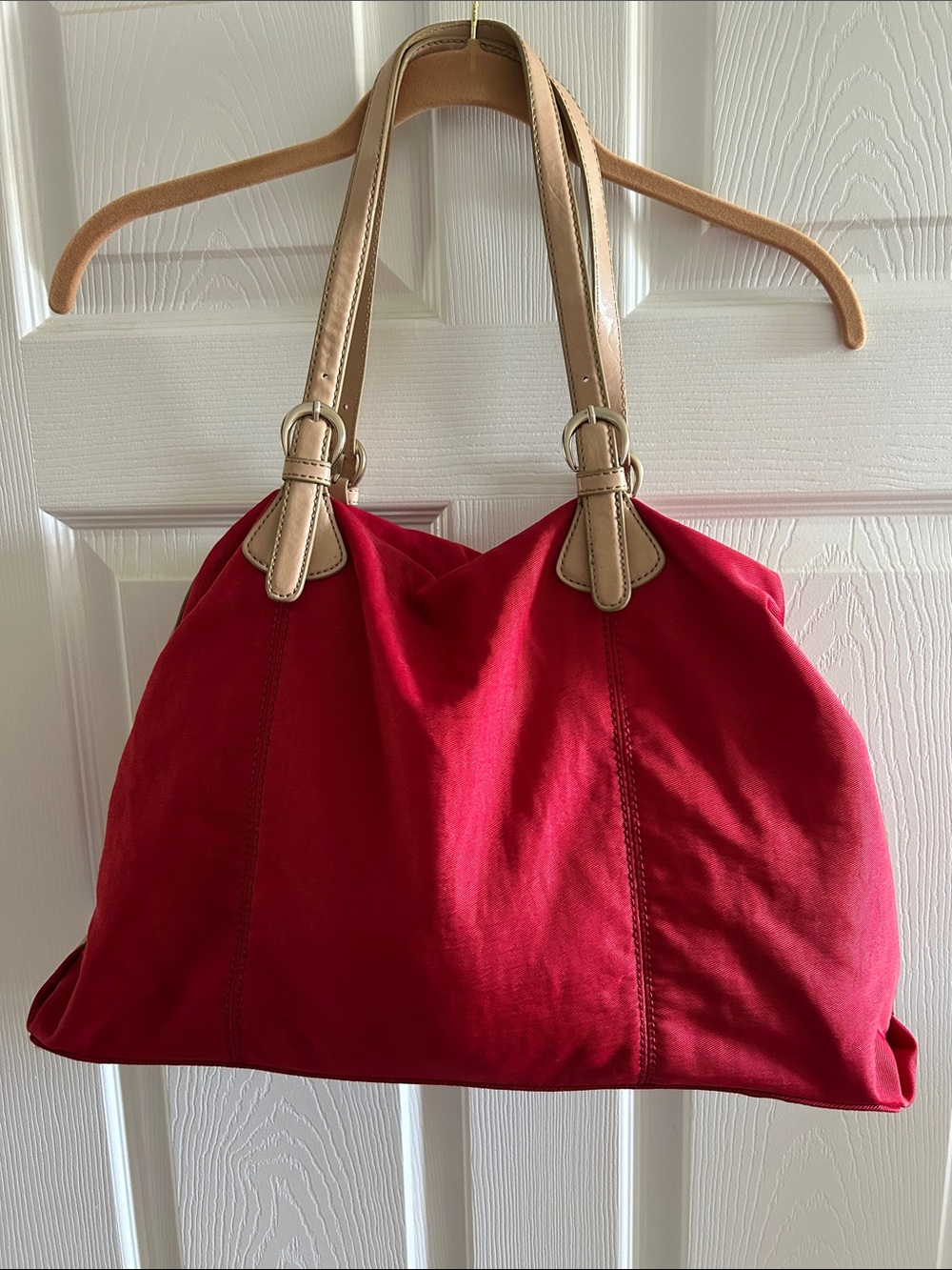 Banana Republic Red Shoulder Tote with Tan Leather Straps